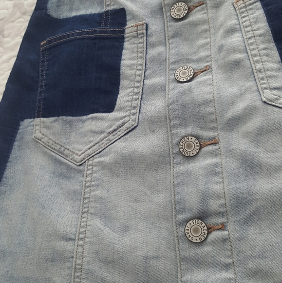 FIONA CHEN faux patchwork button down denim A-line mini skirt S - Picture 3 of 5